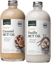 Vanille crémeuse de force naturelle + mélange d'huile MCT de caramel crémeux – sans gluten, sans OGM, MCT aromatisés émulsifiés de noix de coco biologiques – Keto, Paléo et Vegan – 2x 16 bouteilles de verre d'Once