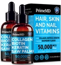Peptides de collagène liquide pour femmes - Complexe sérique avec vitamine biotine, protéine de kératine hydrolysée et Palmetto de scie - Formule complète pour le bien-être des cheveux, de la peau et des ongles - 2fl oz (paquet de 2)