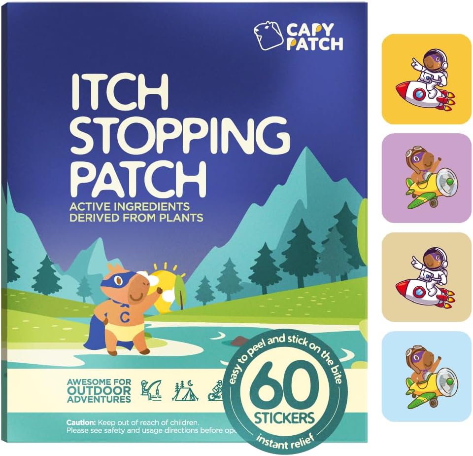 CAPY Bug Bite Patchs de Relief pour les enfants - 60 Essentials Comte, Voyage & Camping, Hydrocortisone Alternative, Stickers Relief Démangeaison pour les Mosquito & Bug