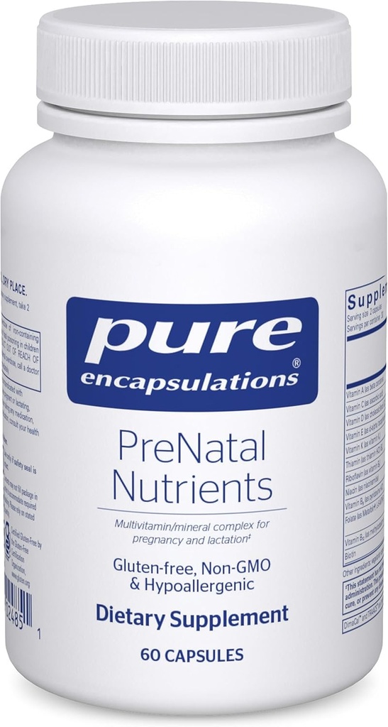 Encapsulations pures Nutriments prénataux - pour la grossesse et l'allaitement - Aide au développement énergétique et ADN* - avec folate, choline et fer - sans gluten et sans OGM - 60 capsules