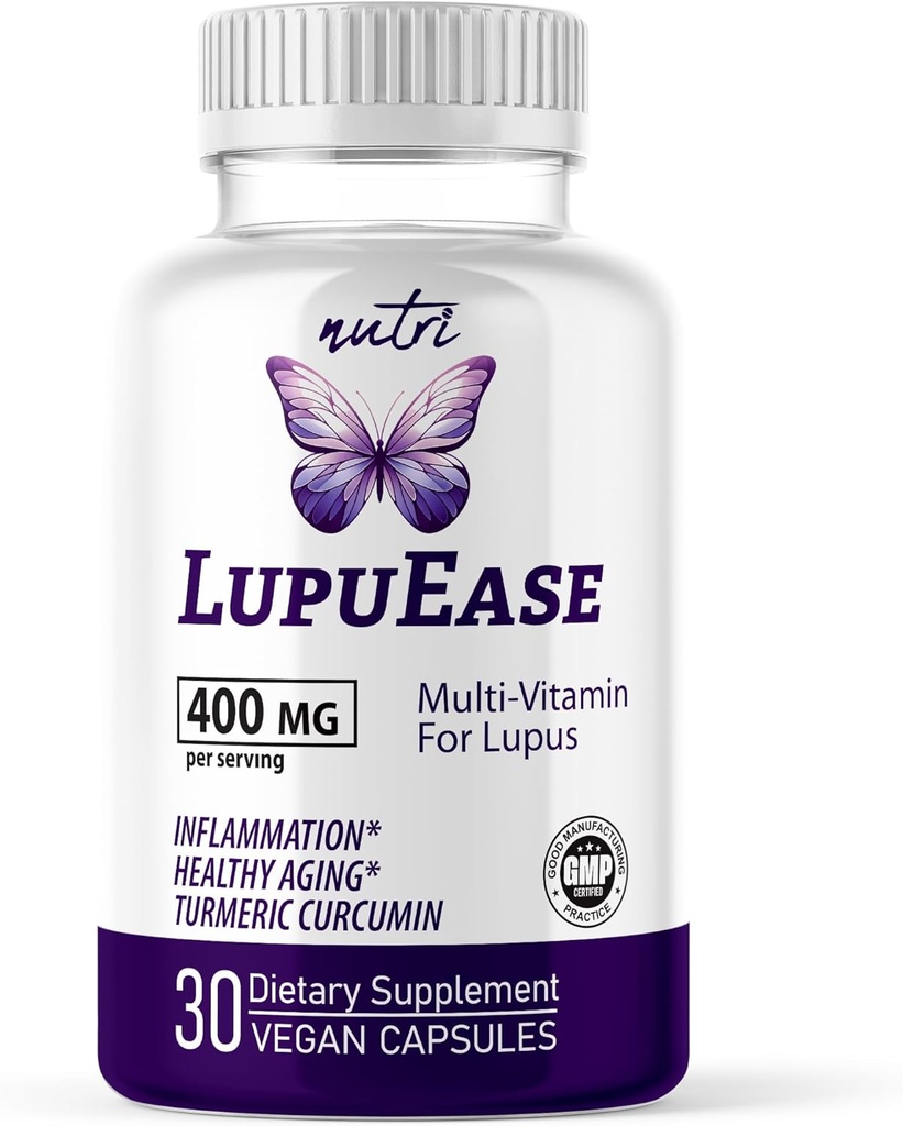 Nature's Fusions LupuEase Lupus Relief Products Multivitamin Supplements - Vitamine C, D3, E, B12, Extrait de Curcumine Turmère (std. 95% curcuminoides) - Omega 3 Acides gras - 30 jours d'approvisionnement - 400mg
