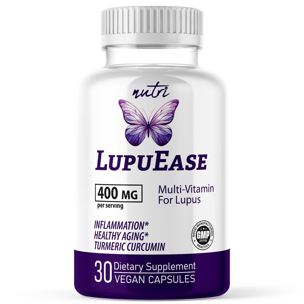 Nature's Fusions LupuEase Lupus Relief Products Multivitamin Supplements - Vitamine C, D3, E, B12, Extrait de Curcumine Turmère (std. 95% curcuminoides) - Omega 3 Acides gras - 30 jours d'approvisionnement - 400mg