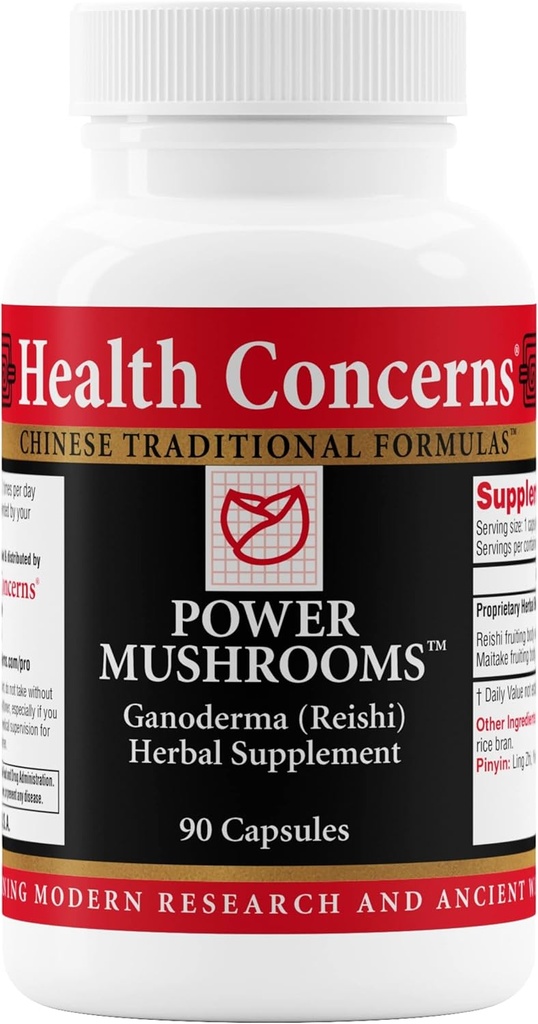 Health Concerns Power Mushrooms – Immune System & Natural Energy Support – Adaptogenic Mushroom Supplement with Reishi, Tremella, Maitake, Poria – Traditional Chinese Herbal Supplement - 90 Capsules