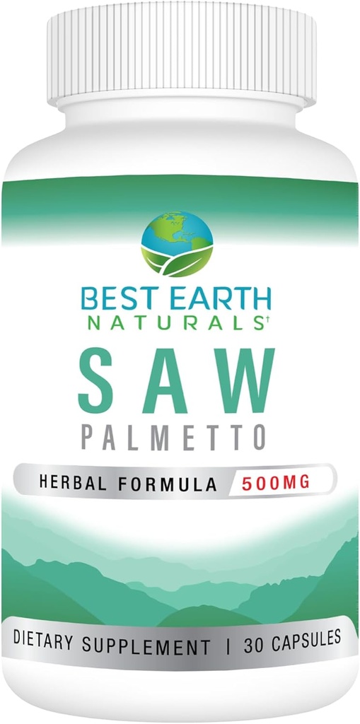 Les meilleurs naturels de la Terre ont vu Palmetto 500 mg pour soutenir les cheveux, la prostate, le piège urinaire 30 comte