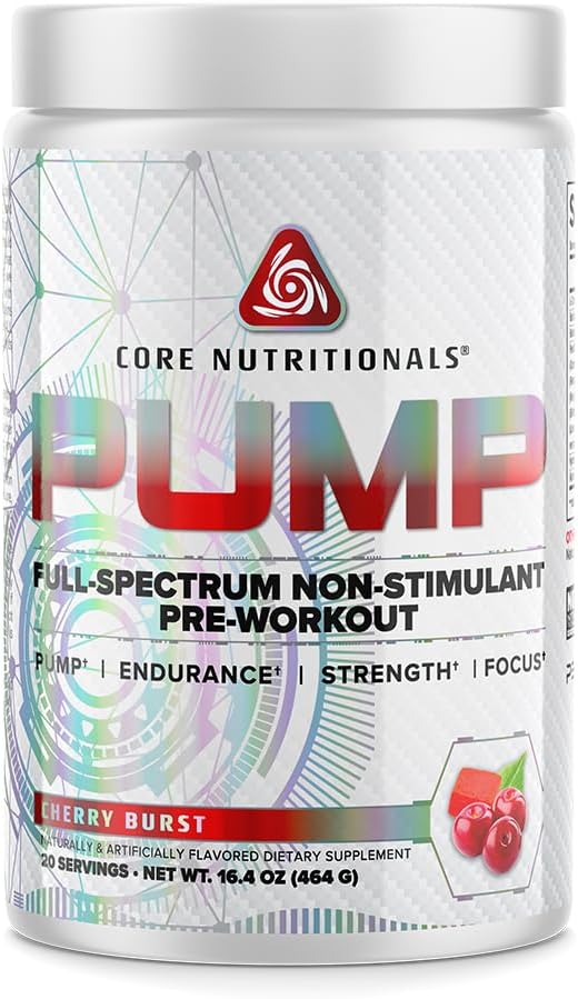 Nourriture de base Pump Full-Spectrum Non-Stimulant Pre-Workout, avec N03T Nitrate, Peak02, Alpha GPC, pour la pompe maximale, la force et la performance 20 portions (Cherry Burst)