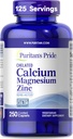 Puritan's Pride Premium Chelate Calcium Magnesium Zinc avec Bone-ActiveTM, complément alimentaire pour la santé osseuse et le soutien de la fonction immunitaire, 250 Caplets enduits