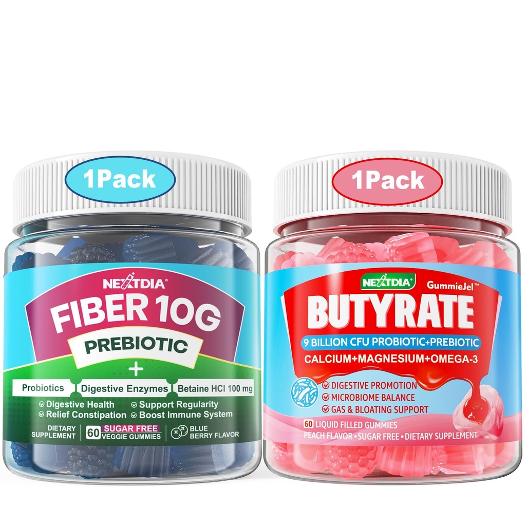 Gommies de Butyrate avec Probiotique + Prébiotique + Postbiotique + Gommies de Fibre pour Adultes
