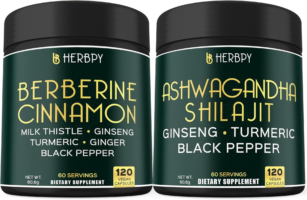 Ensemble 7en1 Berberine HCl & 5en1 Ashwagandha Shilajit Suppléments