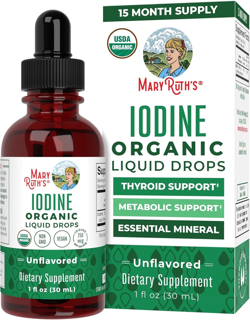 MaryRuth Organics Iodine Liquid Drops (drops liquides) Potassium Iodide (drops liquides) 1 an d'approvisionnement (drops liquides) 450 portions pour la santé thyroïde (drops liquides) USDA Organic (drops liquides)