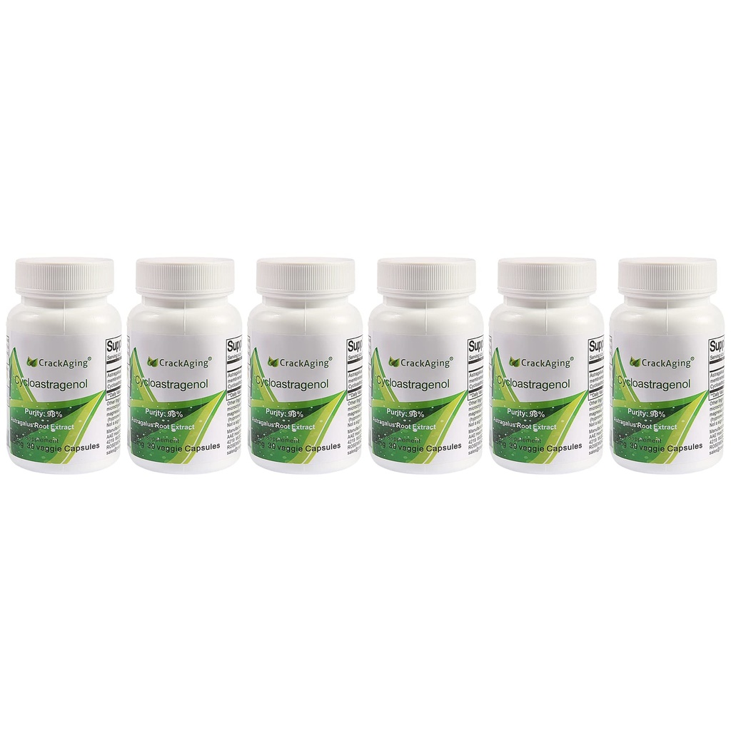 Crackaging Super-Absorption Cycloastragenol 98% 25mg/Cap, 180 Caps in 6 Bottles Anti-Aging reactivate & DNA Cell Telomerase Supplements Strength Faction Longevity Classic