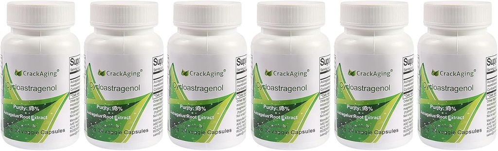 Crackaging Super-Absorption Cycloastragenol 98% 25mg/Cap, 180 Caps dans 6 bouteilles Réactivation anti-âge et compléments de télomérase de cellules ADN Strength Faction Longevity Classic