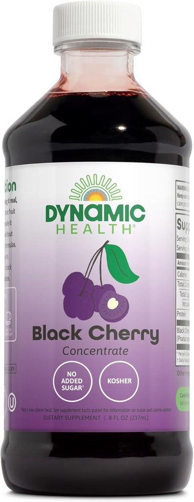 Santé dynamique Cerise noire pure non sucrée Concentré à 100 % de jus, sans additifs ou conservateurs, antioxydant, 8 oz (variables d'emballage)