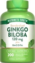 Nature's Truth Ginkgo Biloba 120mg.Plus Bacopa. 200 Capsules à libération rapide.Extrait normalisé.