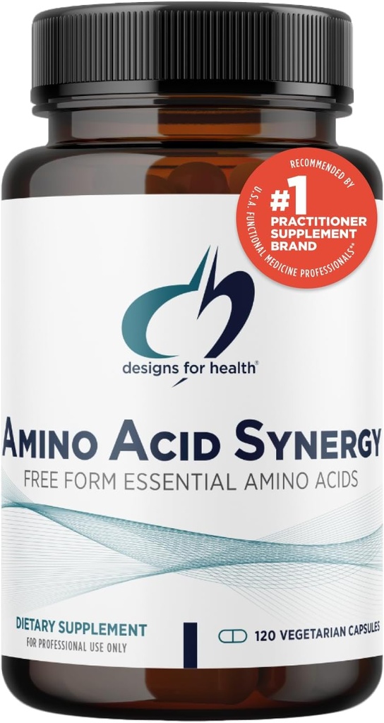 Designs for Health Amino Acid Synergy - Supplément d'acides aminés essentiels végétariens avec BCAA, alpha-Kétoglutarate, méthionine + B6 (P-5-P) - Soutien aux athlètes + Muscles (120 capsules)