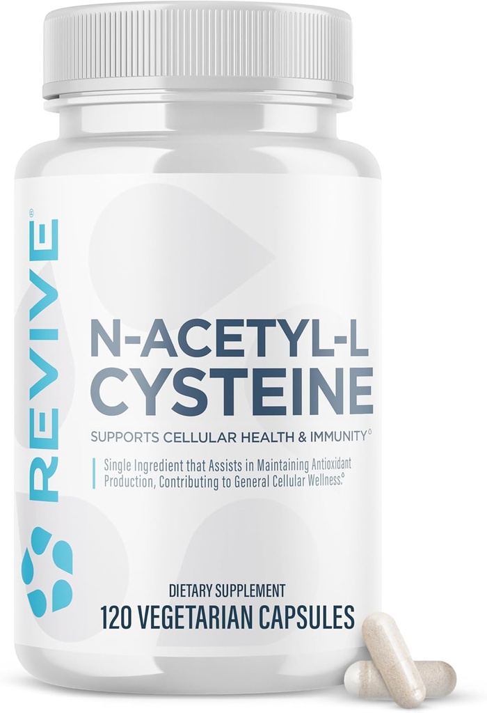 Supplément Revive MD NAC pour les hommes et les femmes - N-acétyl Cystéine soutient la santé respiratoire, cardiovasculaire et cellulaire - Antioxydants et immunosupport (120 capsules, 60 portions)