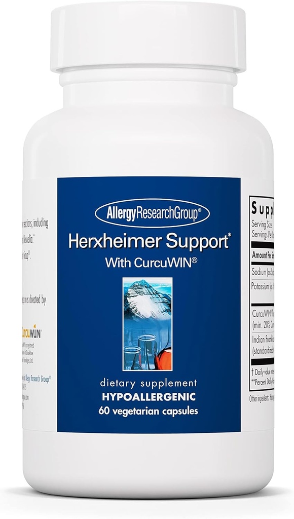 Allergy Research Group Herxheimer Support - Supplément de boswellie curcuma avec CurcuWIN, Curcuminoides et Extrait de boswellie pur pour les femmes et les hommes, Détox et Cleanse Support - 60 Capsules végétariennes