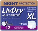 LivDry XL couches pour adultes de nuit pour femmes et hommes, Incontinence Sous-vêtements, X-Grand, 12-Pack