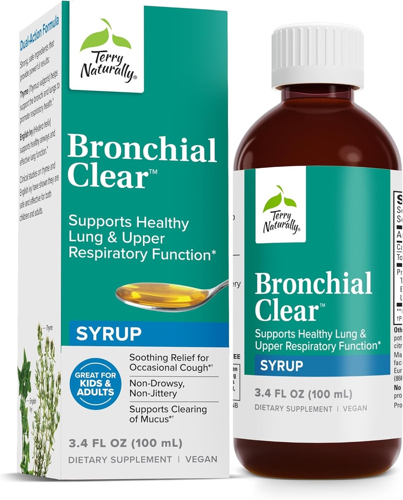 Terry naturellement Bronchial liquide clair - Soutien respiratoire pour la santé bronchiale et pulmonaire - Soutien bronchial pour la santé respiratoire - Supplément de soutien respiratoire sain pour adultes et enfants - 3,4 fl oz