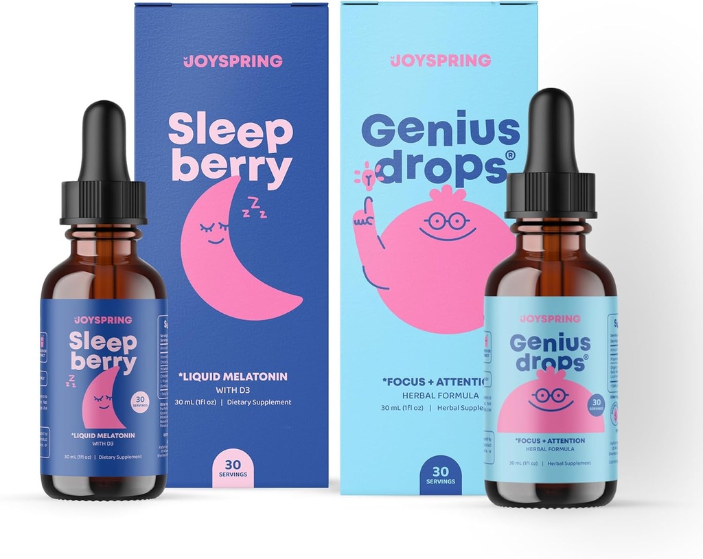JoySpring Genius Drops Cerveau Supplément et SleepBerry Melatonin pour les enfants