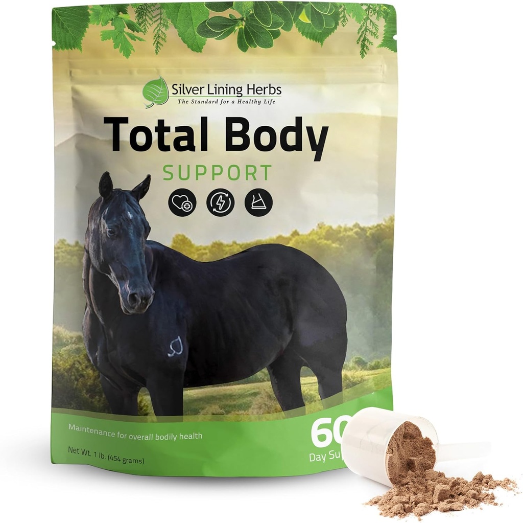 Silver Lining Herbs Total Body Horse Suppléments Poudre pour la santé mentale et globale - Promouvoir une meilleure peau et une fourrure saine pour les chevaux - Supplément Herbal Equinity Horse - 1 lb Sac