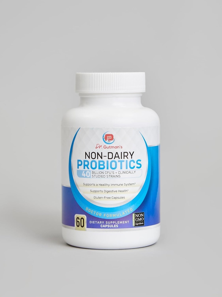 Dr. Gutman's® Non-Dairy Meilleurs probiotiques pour les femmes et les hommes, Non-OGM, Probiotiques tout-naturels avec 40 milliards CFU santé digestive et système immunitaire support, 60 capsules sans gluten, veggie