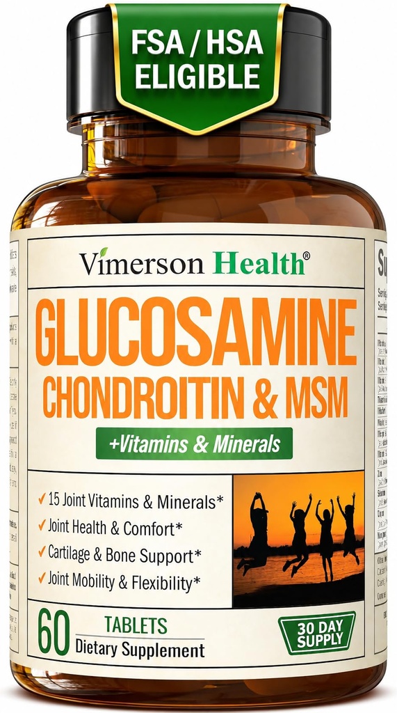 Supplément de glucosamine Chondroitin MSM – Suppléments articulaires avancés pour les hommes et les femmes avec/Sulfate de glucosamine 1000mg, Sulfate de glucosamine et MSM, Vitamine B12 et plus pour la santé conjointe – Admissibilité de la FSA