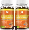 (2 pack) Huile de graines noires de mousse de mer Gummies avec Ashwagandha, root de Burdock, miel de Linden, mûre aînée, curcuma, vitamine C, D3 et zinc - soutient l'immunité, les articulations, la digestion, les cheveux et la peau, Gummes végétaliens 120