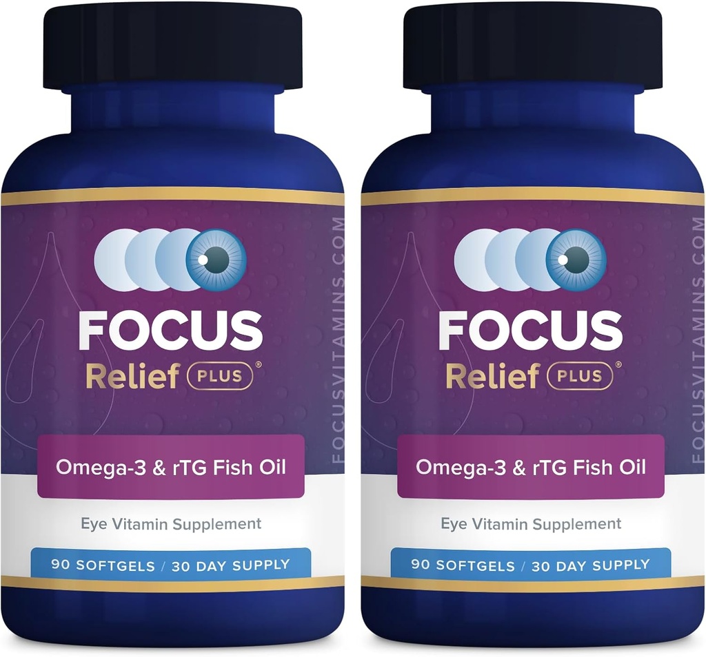 Focus Relief Plus Formule des yeux secs (180 ct. 60 jours d'approvisionnement) Supplément Omega 3 - Supplément des yeux secs - Omega 3 Huile de poisson