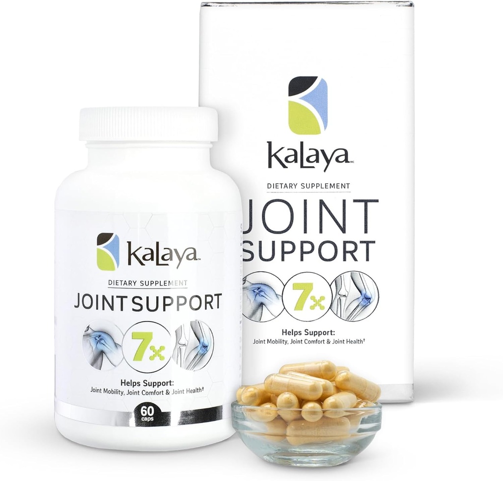 Supplément de soutien mixte Kalaya 7X - Conçu par les professionnels de la santé - pour les articulations, la santé osseuse et le soutien musculaire - avec le curcuma, le collagène et la vitamine C - 60 ct