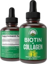 Collagène liquide pour femmes et hommes avec biotine. Drops oraux avancés 2-en-1 pour la croissance des cheveux, la peau et les ongles. 10 000 mcg Bovine Collagène Peptides + 5 000 mcg Biotine. Sans gluten, suppléments de sucre zéro
