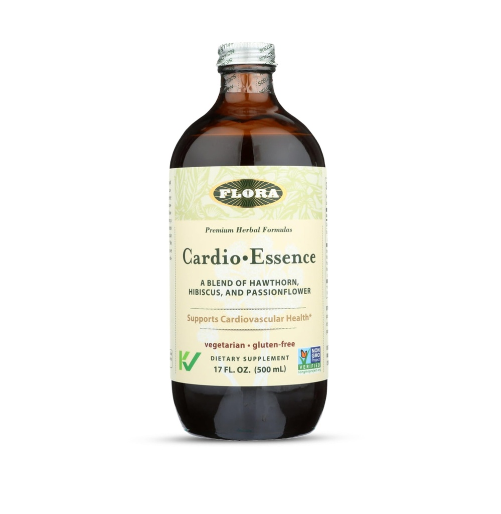 Flore - Cardio-Essence, Relaxing Blend of Hawthorn, Hibiscus & Passionflower, Végétarien, Sans gluten Tonic quotidien, 17-fl. oz. Bouteille en verre