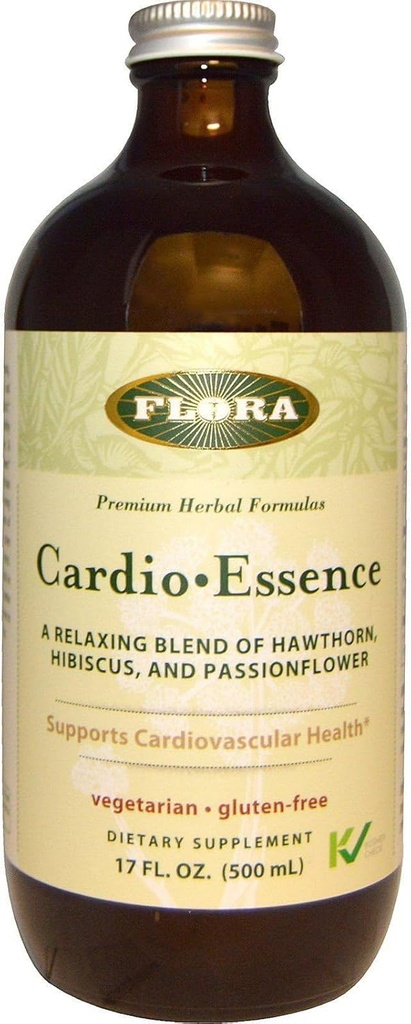 Flore - Cardio-Essence, Relaxing Blend of Hawthorn, Hibiscus & Passionflower, Végétarien, Sans gluten Tonic quotidien, 17-fl. oz. Bouteille en verre