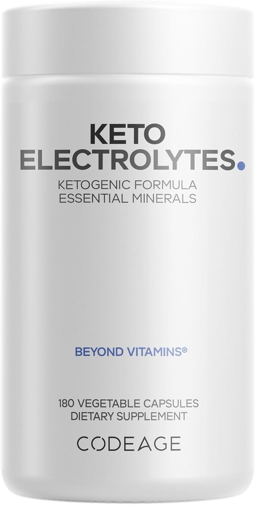 Supplément électrolytes de codeage Keto – Comprimés électrolytes végans w Magnésium, Potassium, Calcium et Sel - Pilules de poudre d'électrolyte et Suppléments d'hydratation de boisson - Régime non-OGM Keto - 180 Capsules
