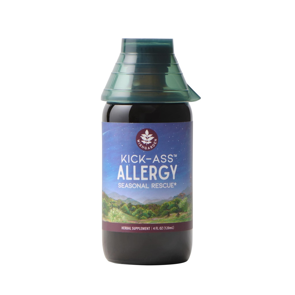 WishGarden Herbs Kick-Ass Allergy - Plant-Based Non-Drowsy Herbal Allergy Supplement with Nettle Leaf, Echinacea, & Yerba Santa, soutient une réponse histamine saine aux irritants saisonniers, 4oz