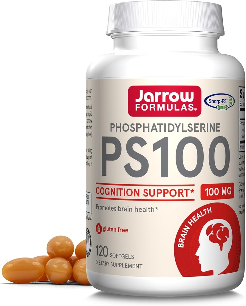 Formules Jarrow PS100 Phosphatidylsérine 100 mg, supplément alimentaire pour le soutien de la santé cérébrale et de la cognition, 120 softgels, 40-120 jours