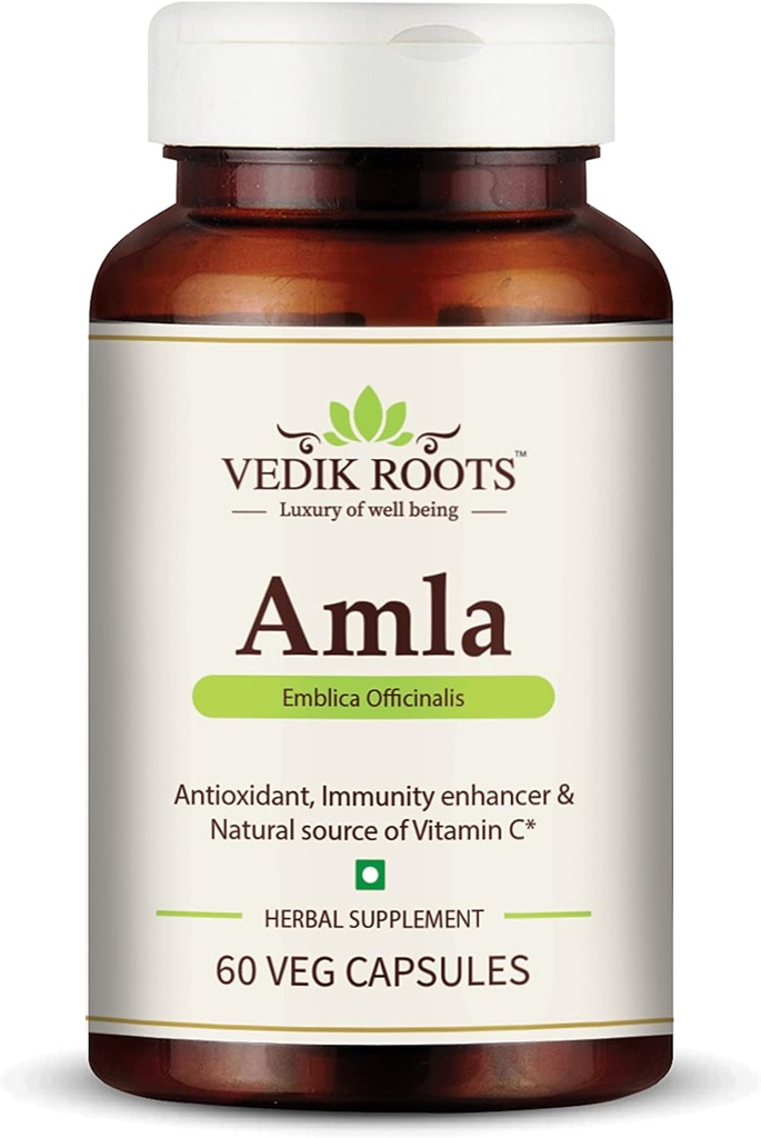 Amla Capsules 100% Organic Immunity Enhancer Natural Source of Vitamic C Herbal Supplements (60 Capsules) (Pack of 1)