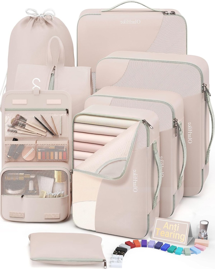 10 Set/8 Set Cubes d'emballage pour le voyage, Cadeaux pour les femmes maman, Organisateur de Valises Anti-Taring pour bagages avec chaussures et sac de toilette suspendu,OlarHike vacances essentiels et accessoires pour bateau de croisière,Crèche