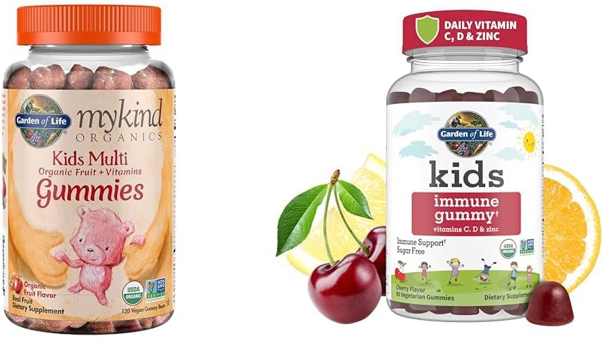 Jardin de la vie biologique Vitamines gommy pour enfants - Fruits - Certifié biologique, non-OGM & Végétaux & Enfants Immune Soutien Gommies avec vitamine C, D comme D3 & Zinc