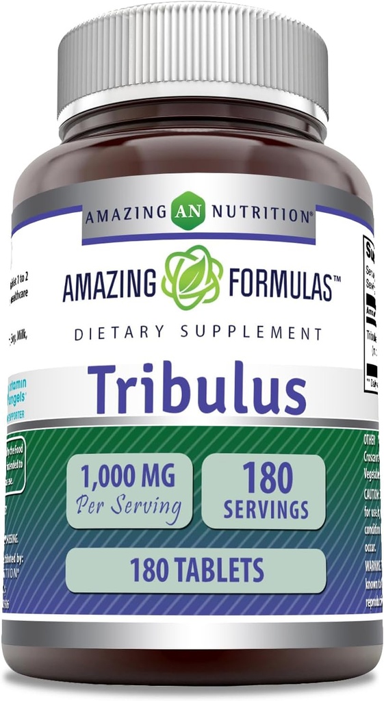 Formules étonnantes Supplément d'extrait de Tribulus $ 1000 Mg par service $ 180 Comprimés $ Non-GMO $ Sans gluten $ Fabriqué aux États-Unis
