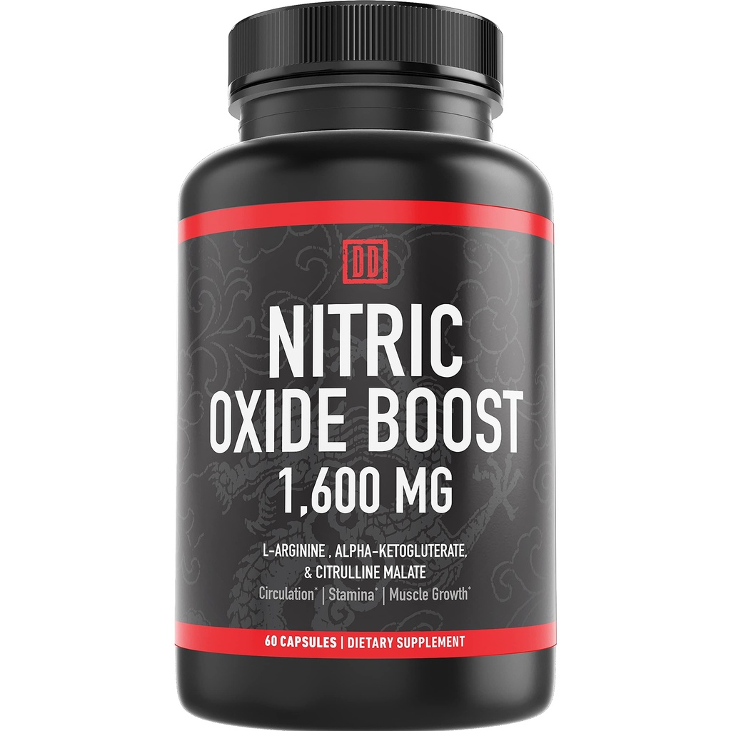 Supplément booster à oxyde nitrique, 1600mg L-arginine extra-résistante, malate de citrulline et alpha-Kétoglutarate (60 Nombre, 1 bouteille)