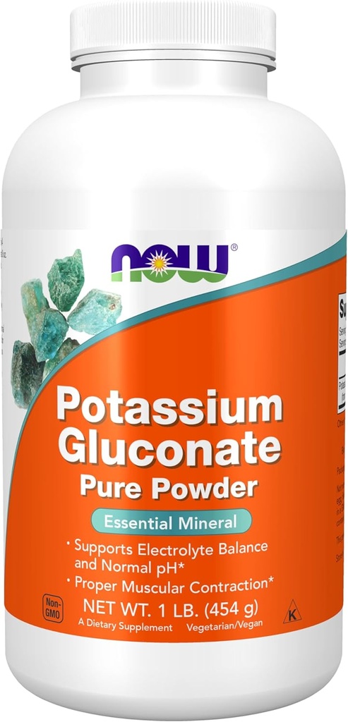 MAINTENANT Aliments suppléments, Gluconate de potassium poudre pure 175 mg, minéral essentiel*, 1-Pound