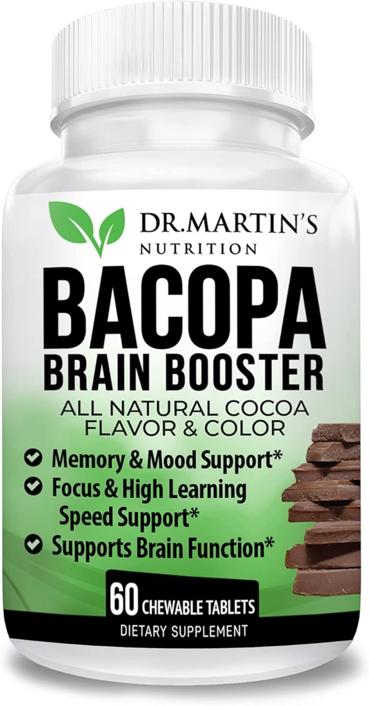 BACOPA MANNIERI/BRAHMI CHEWABLE Comprimés Supplément booster pour la mémoire, le soutien de l'humeur et la netteté de l'information Focus & HIGH Learning & Cerveau Fonction de l'information AYURVEDIC HERB pour les enfants et les adultes