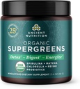 Ancient Nutrition Bio SuperGreens Poudre avec Probiotiques, Bio Greens Saveurs Verts, Fabriqué à partir de Fruits, Légumes et Herbes Réels, Soutien Digestionnel et Énergie, 12 Servants, 3.4oz