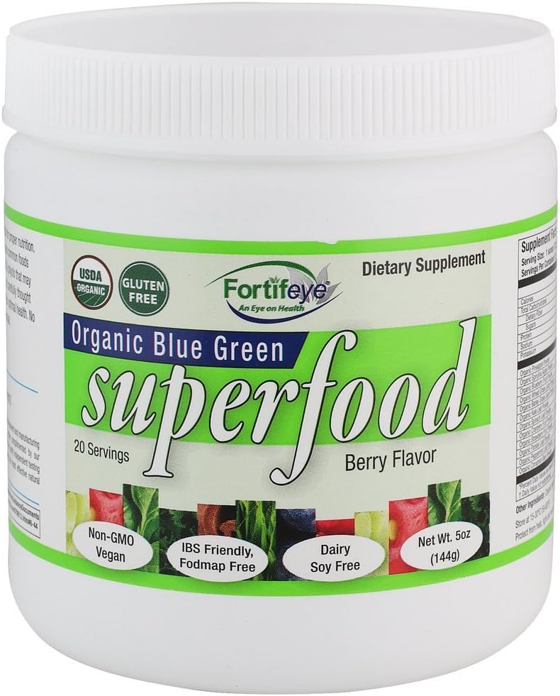 Supplément de poudre bio de Fortifeye Green Flavor 140g, 20 portions par récipient - cru, végétalien, paléo, sans gluten, vitamines Super Greens Poudre pour adultes, adolescents et aînés