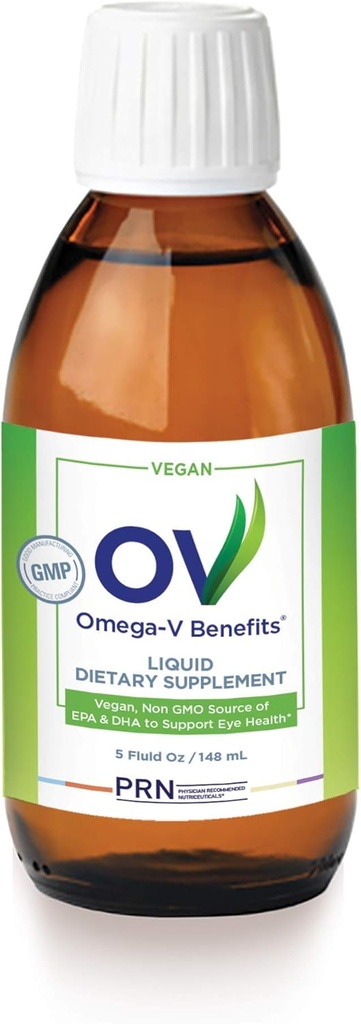 Omega-V Avantages Supplément Omega 3 liquide - 5 onces, 30 jours d'approvisionnement - Supplément végétalien avec 1000mg EPA & DHA pour la santé des yeux