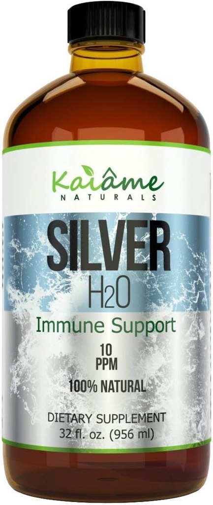 Kaiame Naturals Colloidal Silver, Ionic Silver Solution, 10 PPM, Large 32 oz Glass Bottle, Natural Immune Support Supplement, Safe for Adults, Children, and Pets