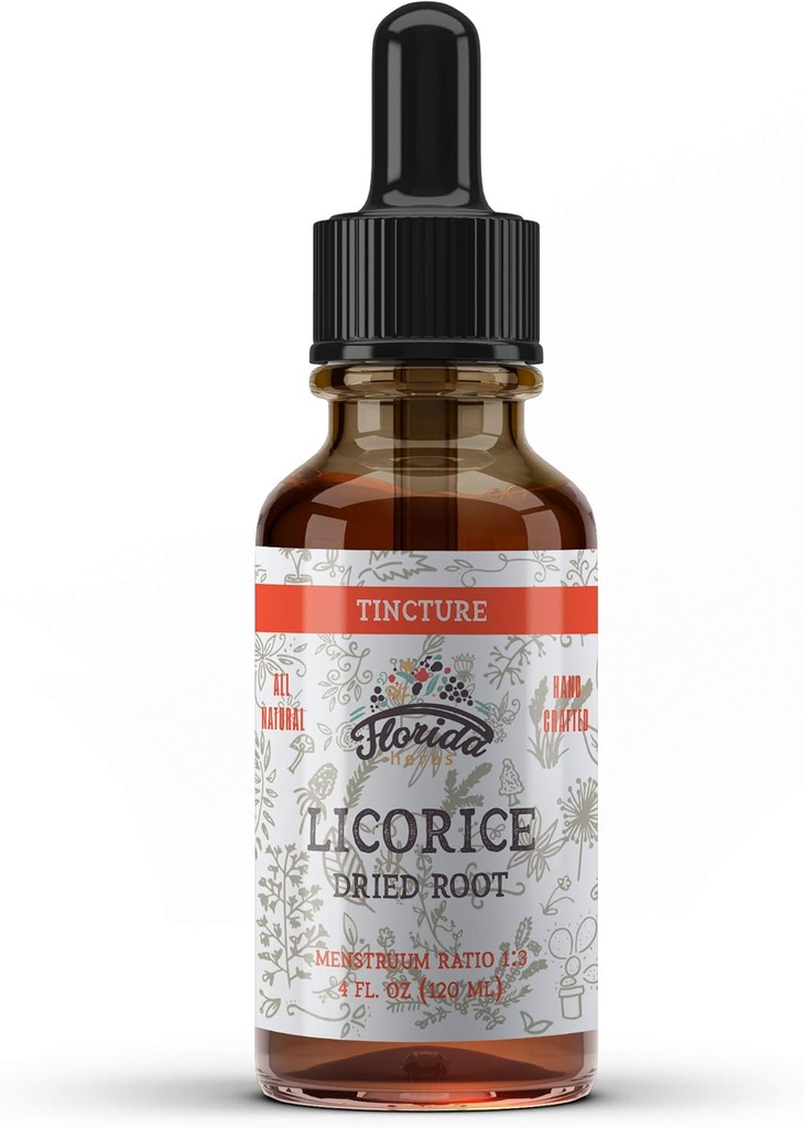 Teinture de réglisse, Extrait de réglisse biologique (Glycyrrhiza Glabra) Racine séchée, supplément à base de plantes, non-OGM dans Glycérine végétale biologique pressée à froid 4 oz, 670 mg