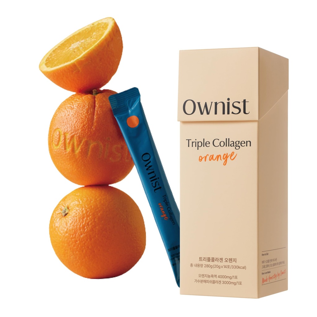 Ownist Triple Collagen Liquid Packets On-The-Go - Peptides avec collagène marin hydrolysé, élastine, acide hyaluronique et vitamine pour une peau saine - Arôme orange - 14 Stick Packs individuels