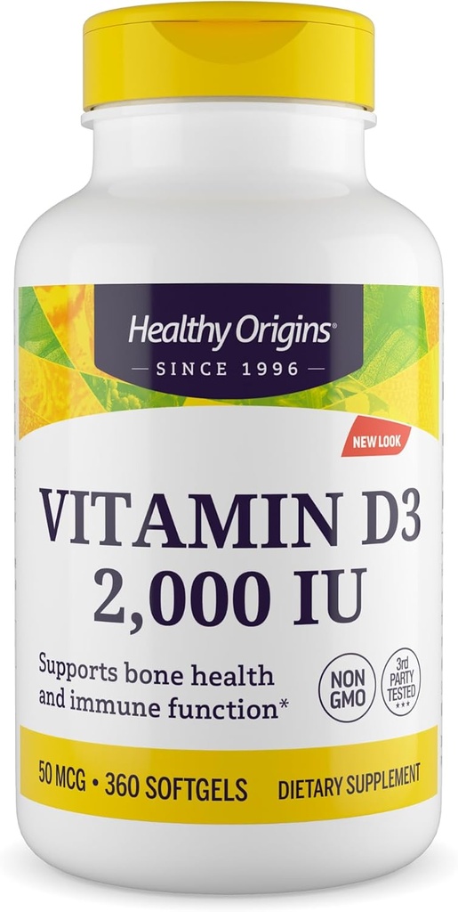 Origines saines Vitamine D3, 2000 UI, dénombrement 360